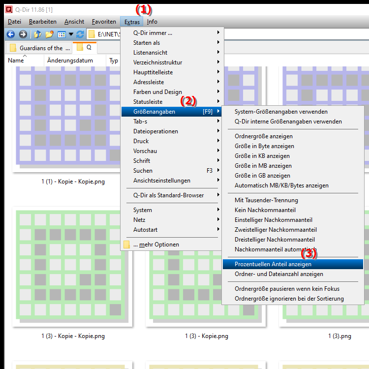 Wie zeigt man den prozentualen Anteil in der Dateigrößenspalte im Datei Explorer an